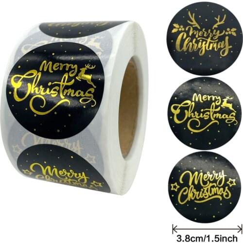 1.5inch Black gold Merry Christmas Stickers Thank You Seal Labels for Envelope XMAS Cards Gift Package Baking New Year Decor