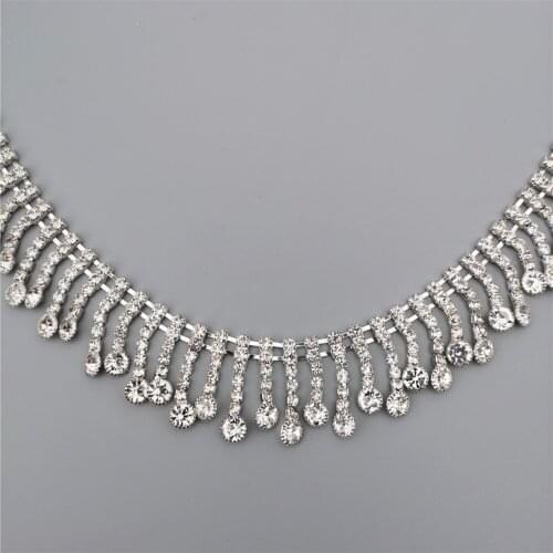 1 yard Tassel Crystal Rhinestone Fringe Trim Bling Silver Crystal Decorative Metal Chain Collar Clothing Dress Accessories 23mm
