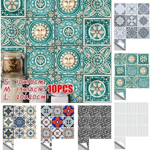 10Pcs/set Waterproof PVC Retro Tile Self-Adhesive 3D Wallpaper Floor Tile Stickers Kitchen Oilproof Sticker Home Decoration