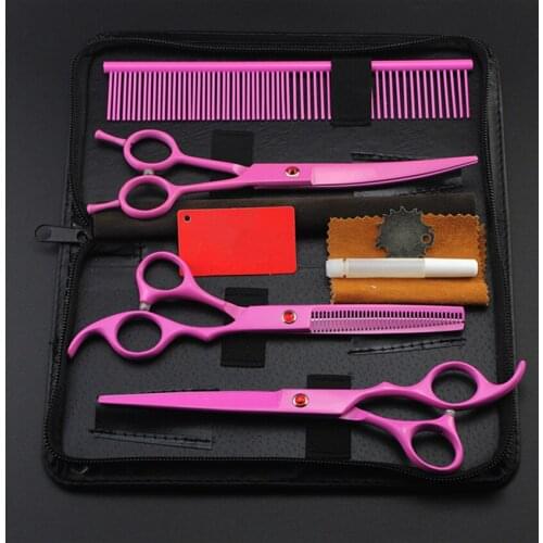 4 kit professional japan pink pet 7 inch shears dog grooming hair scissors cutting thinning scissor barber hairdressing scissors