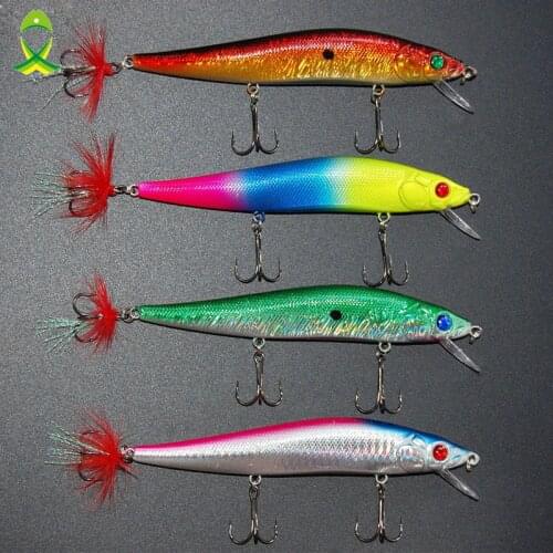 4pcs/lot Minnow jigging Fishing Lures Crankbait Bass Fishing Bait fly hard fishing lure 3D eye Feather Treble Hooks