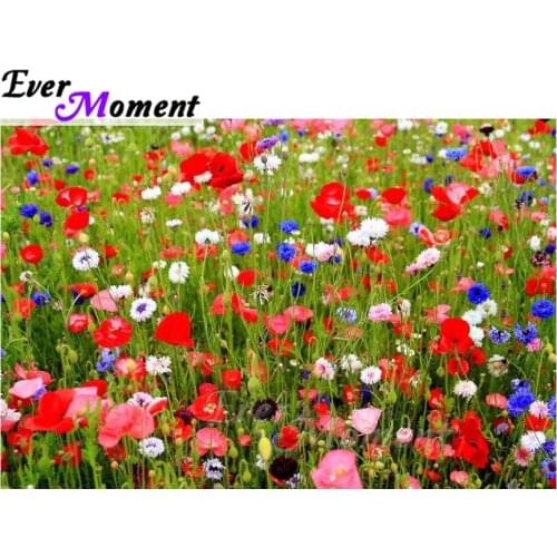 Ever Moment Diamond Painting Red Blue Flower 5D DIY Full Square Drill Mosaic Diamond Embroidery Cross Stitch Decoration ASF1996