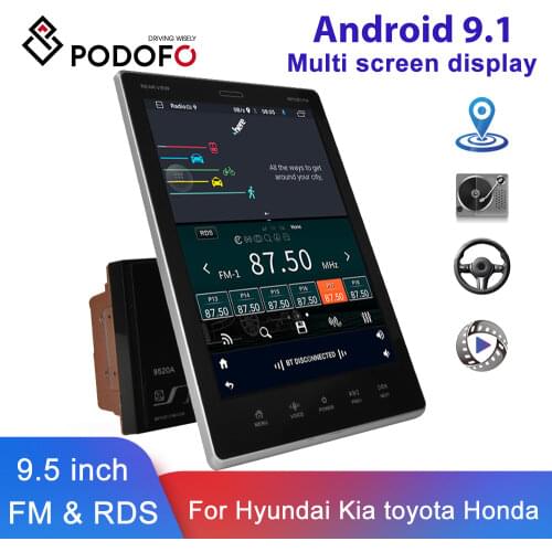 Podofo 2 Din Android 9.1 Car Radio GPS Stereo Receiver 9.5" Multimedia Player For VW Nissan Hyundai Toyota Audi Benz Mazda Opel