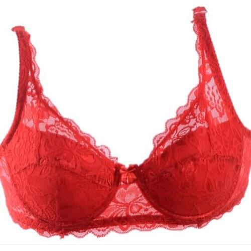 Brand Women 3/4 Cup Sexy Bra Floral Lace Embroidery Underwear Ladies Plus size Push Up Padded Breathable Bra Black Red Bh