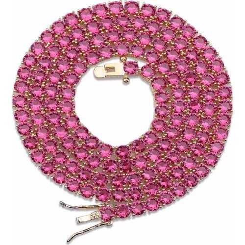 Hip hop Bling Iced Out Cubic Zirconia Necklace Tennis Chain Necklaces Women Men 1 Row Blue/Red CZ Stone Link Chain Jewelry