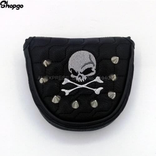 Rivet Golf Mallet Putter Cover With Magnetic Closure Outdoor Sport Waterproof PU 13x11cm Skull Golf Putter HeadCover