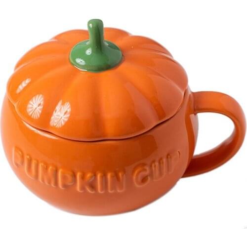300ml/500ml Creative Pumpkin Coffee Mugs Ceramic Milk Cup with Lid Breakfast Oatmeal Yogurt Mug Funny Halloween Gift