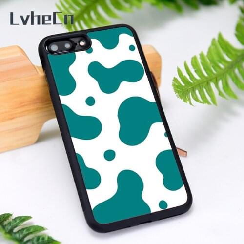 LvheCn Silicone Rubber Phone Case Cover for iPhone 6 6S 7 8 Plus X XS XR 11 12 Mini Pro Max Teal Cow Print Pattern