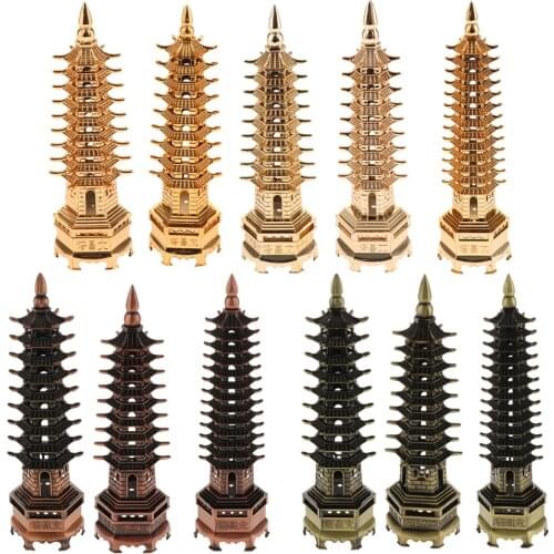 Metal Pagoda China Wenchuang Tower House Desktop Figurine Ornament Fengshui Collectible Figurines Crafts Home Office Display