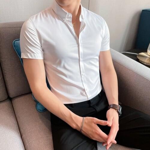 Short-sleeved Shirt Mens 2021 Summer New Solid Color British Slim Business Fashion Casual Mens Clothing Top Wrinkle-free Shirt