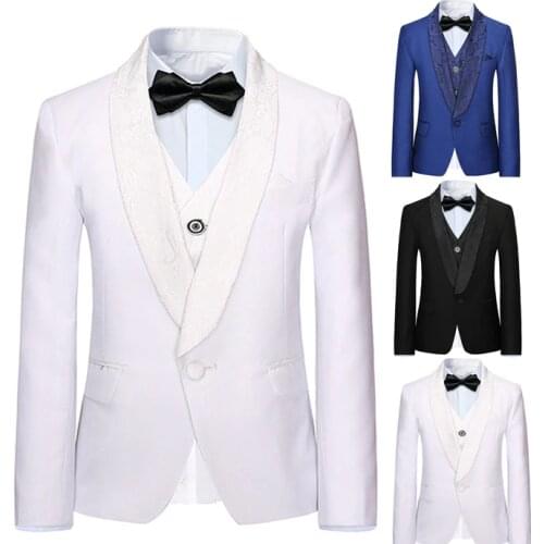2020 White Mens Suits Groom Wedding Suit 3 Pieces Set Formal Male Blazer Business Tuxedo Slim Fit Jacket Pants Jacquard Vest