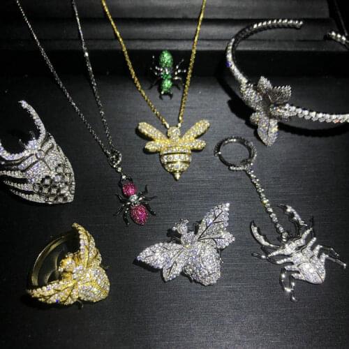 S925 pure silver new creative ant beetle bee Earring Ring Brooch Bracelet womens temperament craft silver jewelry