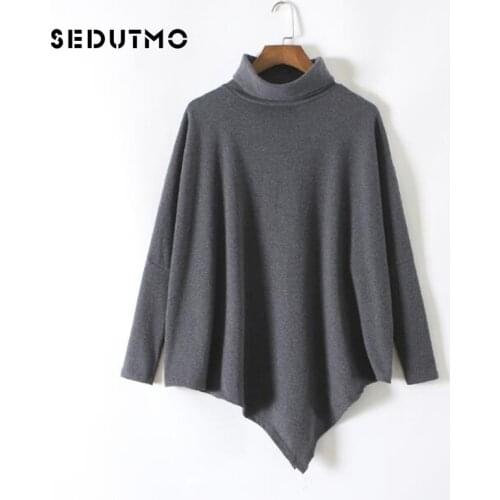 SEDUTMO Autumn Turtleneck T Shirt Women Poncho Harajuku Tops Fashion Long Sleeve Capes Black Casual Winter Stretch Tee ED456