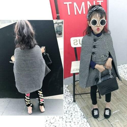 Girls coats cloak toddler kids outwear plaids checkered thick winter jacket Korean fashion sleeveless long cape 3-8 years old