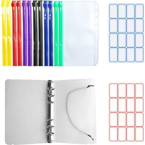 A6/A5 Size12pcs Plastic Clear Binder Envelopes 4 x 7 Loose Leaf Bags Budget Envelope System, with Binder Cover, Assorted Color