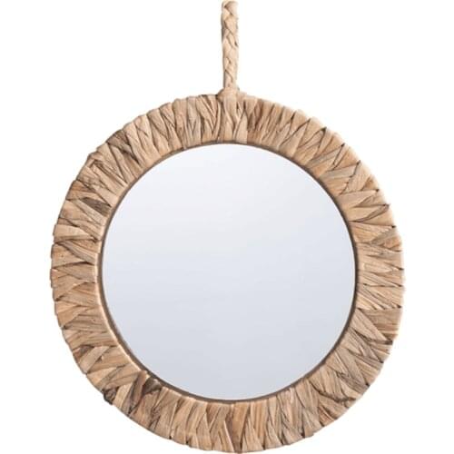 Pastoral Style Wicker Round Makeup Mirror Rattan Wall-Mounted Mirror Handmade Innovative Art Decoration Dressing Bathroom Wall