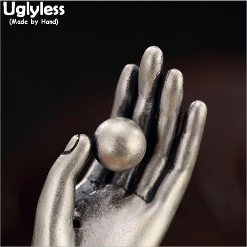 Uglyless 100% Real Solid 990 Pure Silver Buddha Hand Pendants Necklaces no Chain Personalized Thai Silver Ball Fine Jewelry