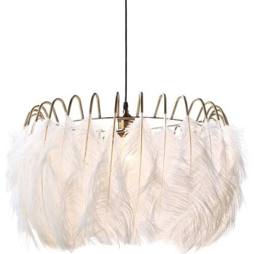 White feather pendant lamp bedroom restaurant princess boy and girls room pendantlamp creative personality feather pendant light