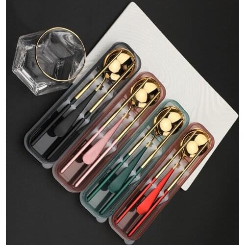 Premium 304 Stainless Steel Portable Chopsticks Spoon Cutlery Set Student Travel Spoon Chopsticks Tableware Set High-end Gift