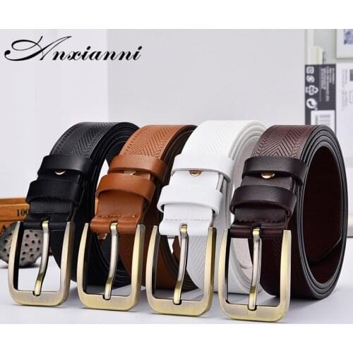 Designer Women New Casual Leather Belt For Female Hand Embossing embossed vintage brass pin buckle Belt