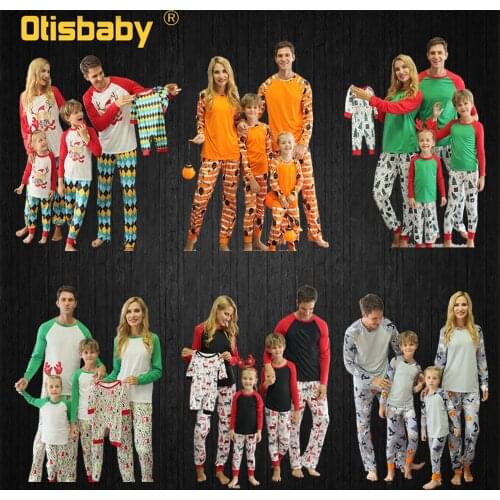 Christmas Family Matching Outfits Halloween Pajamas Mother Daughter Father Son Plaid Elk Matching Clothes New Year Family Look
