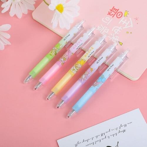 5PC/SET Cute Press Pen Flower Fairy Cartoon Gel Pen School Supplies 0.5mm Carbon Pen Black Signature Pen 5 Different Colors Pen