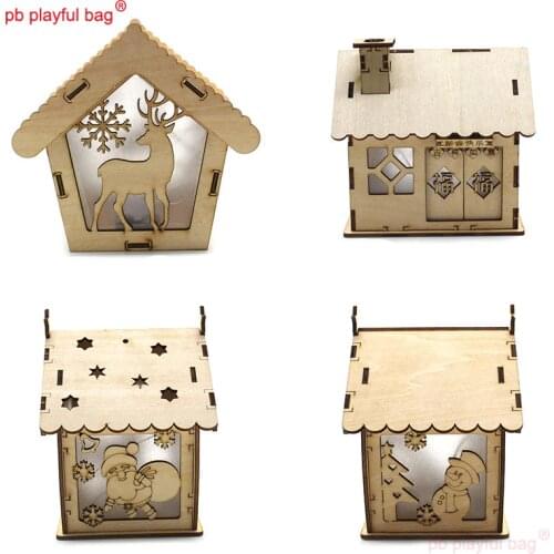 PB Playful Bag Luminous house DIY assembly building block spatial model Wooden creative decorations Childrens Toys gifts UG83