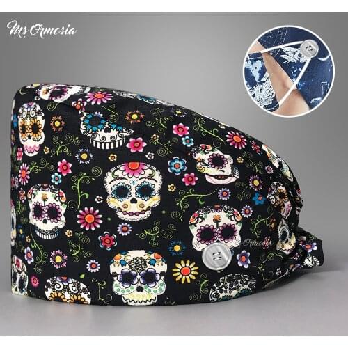 New surgery hat Cotton Printing Surgical Unisex Adjustable Nurse Cap Buckle Elastic Beauty Hats nurse cap Fashion doctor hat
