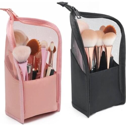 Travel Makeup Brush Bag Portable Cosmetic Brush Holder Organizer Waterproof Stand-Up Makeup Brush Pouch Zipper Toiletry Bag