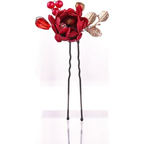 Bridal Red Flower Hair Sticks Wedding Accessories Bride Floral Hair Stick For Women Jewelry Party Gifts