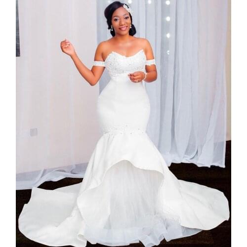 Vestidos De Noiva Romantic White Off the Shoulder Bridal Gowns Satin Sweep Train Satin Wedding Bridal Gowns