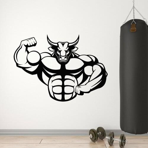 Fitness Center Vinyl Wall Decal Bull Aggression Beast Strength Sports Stickers Gym Wall Window Decoration Bedroom Mural A579