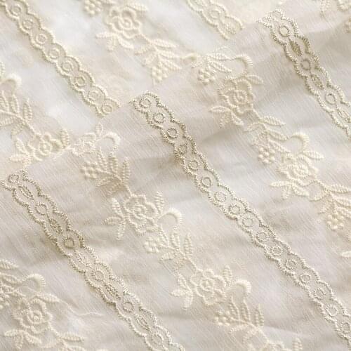 High quality Chiffon fabric Beige Rose Embroidery patchwork High grade clothing cheongsam clothing tissu