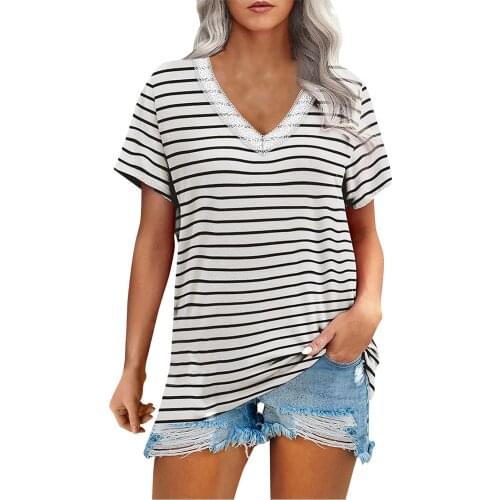 Women Tshirts High Quality Design Female T Shirts Women Summer Cotton Plus Size Striped Patchwork T Shirt Women Korean Style V