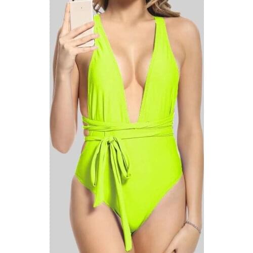 One Piece Swimsuits Push Up Swimwear Women 2021 Sexy Deep V Neck Cross Bandage Swimming Bodysuit Backless Summer Bathing Suit