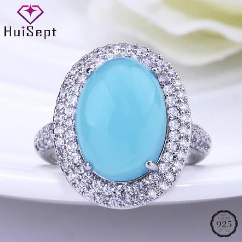 HuiSept Elegant Women Ring 925 Silver 10*14mm Oval Shape Sapphire Zircon Gemstones Jewelry Ornaments Rings for Wedding Wholesale