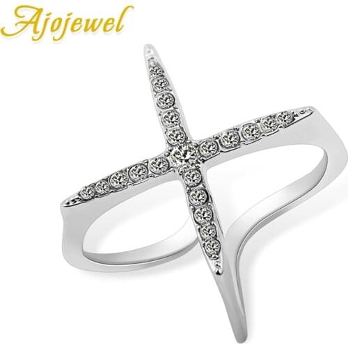Ajojewel New Fashion Open Ring Women Micro Pave CZ Ladies Cross Rings Jewelry Bijoux Femme