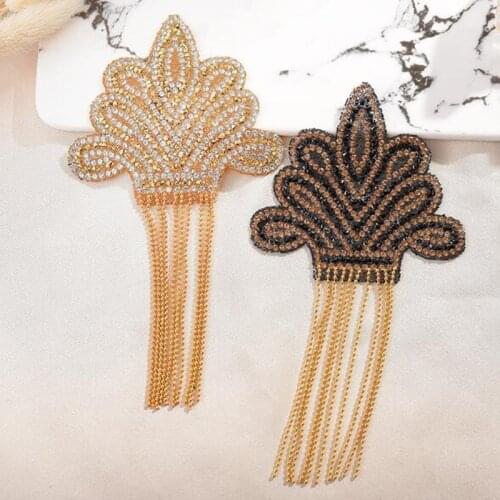 1pcs Bead Rhinestone Clothing Patch Chain Fringed Performance Stage Versatile Coat Tassel Epaulettes Sewing Diamond Craft