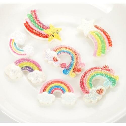 10Pcs 7 Colors Cute Rainbow Resin Kawaii Jewelry Accessories DIY Scrapbooking Cabochon Flatback Decoration Craft Embellishment