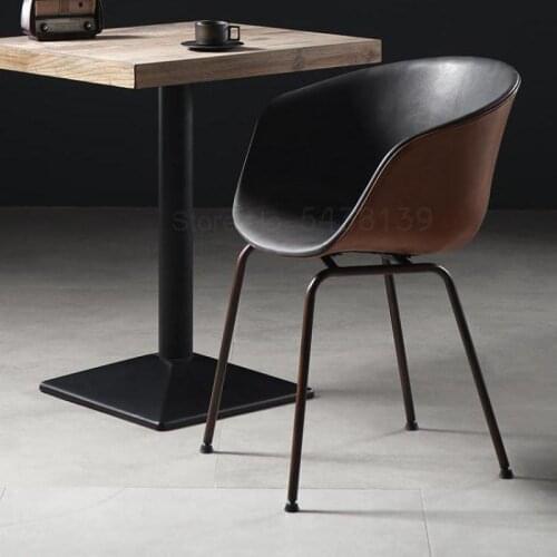 1000 Nordic Leather Back Chair Simple North American New Light Luxury Chair European Iron Retro Cafe Chair Restaurant Chair
