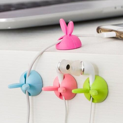 12PCS/lot Cord Holder Cute Rabbit ears clamp Cable Wire Organizer Cable Clip Tidy USB Charger Line Storage