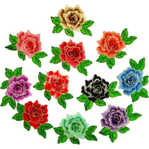 2Pcs/Set Embroidery Rose Flower Sew On Patch Dress Hat Bag Jeans Applique Crafts Clothing Accessories Scrapbooking NL272
