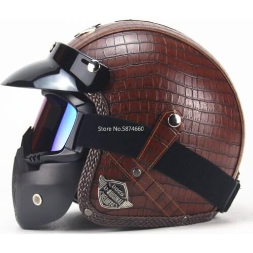2021 New PU Leather retro Helmets 3/4 Motorcycle Chopper Bike Helmet Open Face Vintage Motorcycle Helmet