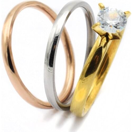 3 Pcs/set Zircon Ring Sets For Women Stainless Steel Wedding Engagement Rings Female Finger Jewelry