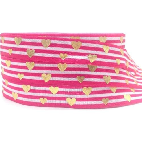 5Yards 16mm Heart stripe Print FOE Fold over elastic For DIY hair ties baby headbands sewing accessories Hair bands