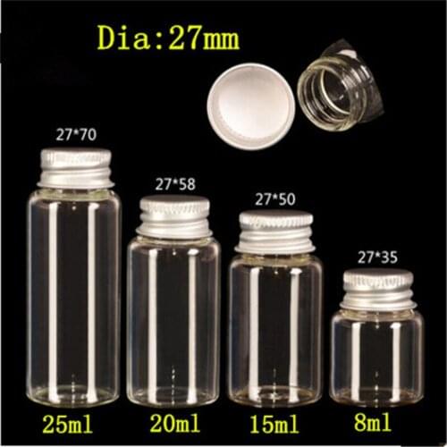 8ml 15ml 20ml 25ml Glass Bottles Jewelry Packing Aluminium Cap Empty Jars Drifting Vials Hyaline Vitreous Containers 50pcs