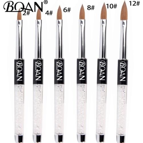BQAN #2#4#6#8#10#12 Kolinsky Nail Brush Black Rhinestone Handle Pure Kolinsky Sable Acrylic Nails Oval Brush Acrylic Nail Brush