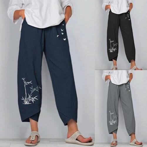 Bamboo Print Irregular Trouser Leg Pocket Wide Leg Ninth-Length Harem Pants Sweatpants Streetwear for Daily Life dropship