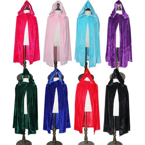 Kids Medieval Velvet Hooded Cloak Halloween Medieval Witchcraft Larp Capes 70cm
