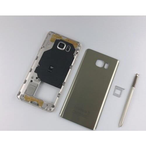 For Samsung Galaxy Note 5 N920 N920F Housing Metal Middle Frame+Glass Battery Back Cover+Pen+Sim Card Tray Holder+Sticker
